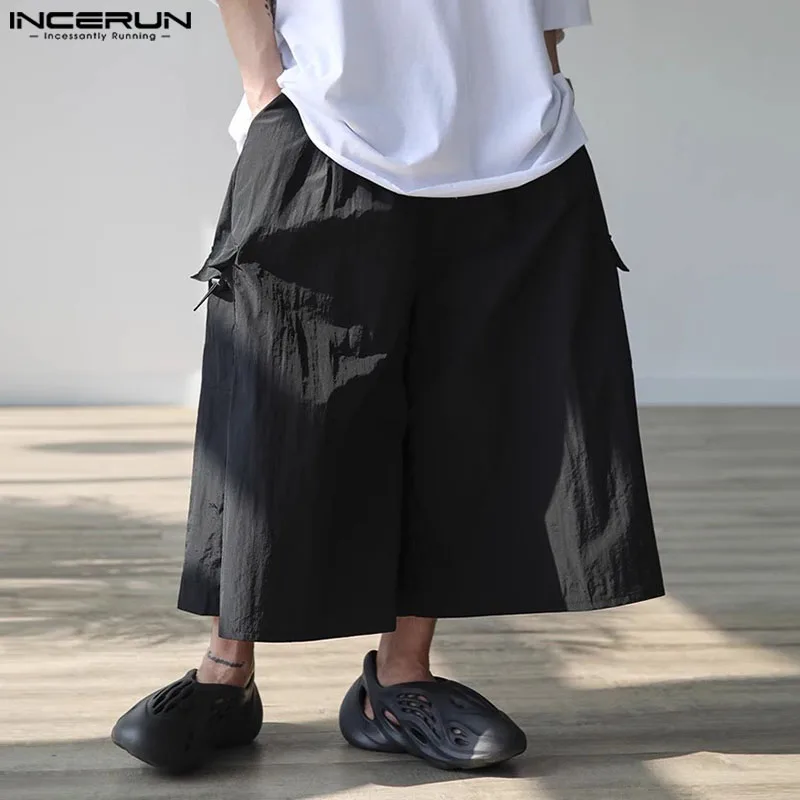 

INCERUN 2024 Korean Style Trousers Mens Loose Casual Streetwear Pantalons Fashion Male Solid All-match Wide Leg Long Pants S-5XL