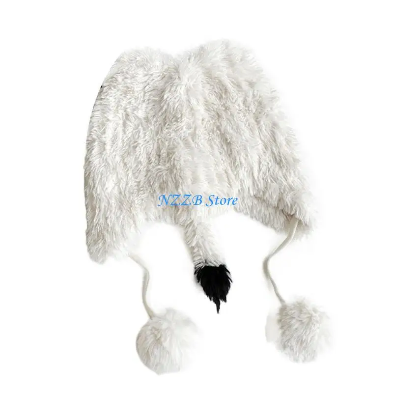 

T21F Hat Winter Hat Headgear for Outdoors Furry Camping Cartoon with Tail