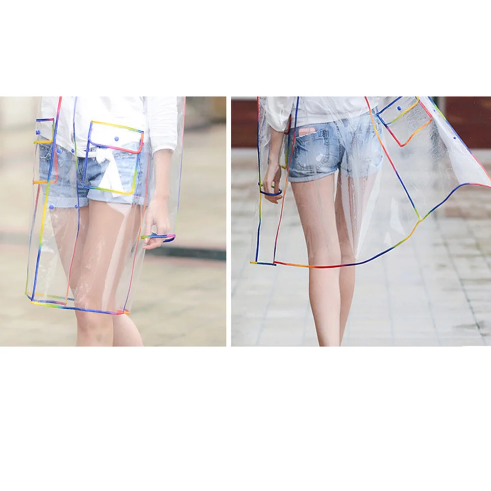 

Colorful Trim Reusable Transparent Raincoat Eva Waterproof Rain Poncho For Adults Outdoor Lightweight Portable Rainwear Elastic