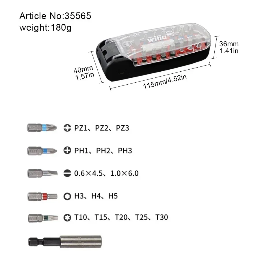 ของแท้ WIHA NO.35565 17 ชิ้นไขควงชุด Bit ผสม 1/4 "ในกล่องกล่อง Bit สามารถใช้เป็นที่จับและ T-handle ปากจระเข้ B