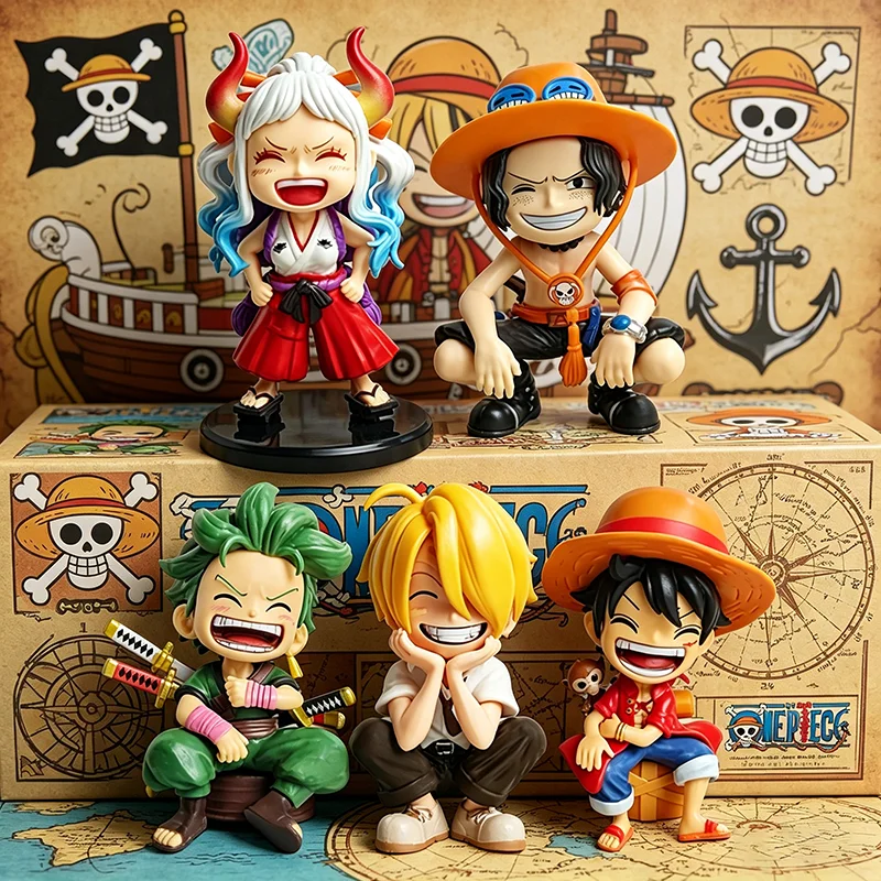Figuras de acción de ONE PIECE, Luffy, Solon, Sanji en postura sentada, versión Q, figuras de acción de Luffy, accesorios para coche de anime, regalos para niños