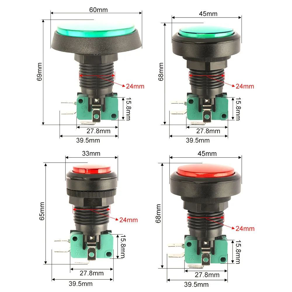 5pcs 33mm 45mm 60mm Dome Button Car Wash Machine Claw Machine Button Self Resetting Game Machine Button Self Reset Start Switch