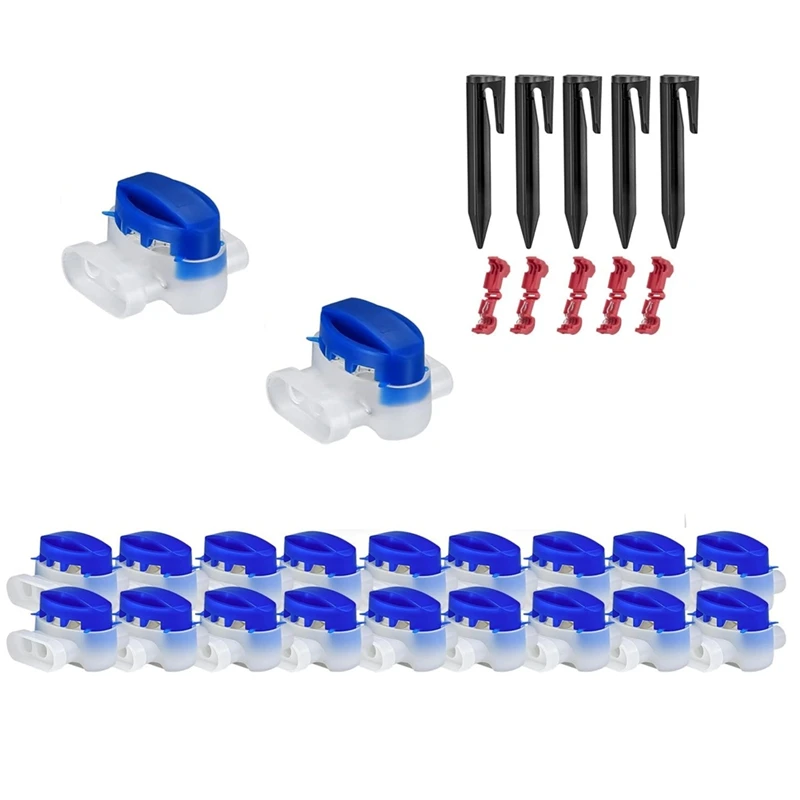 PZHI Robotic Lawnmower Cable Connectors Kit 20pcs 3-Hole Connector 5 T-Branch 5 Ground Nails for Lawn Mower Accessories