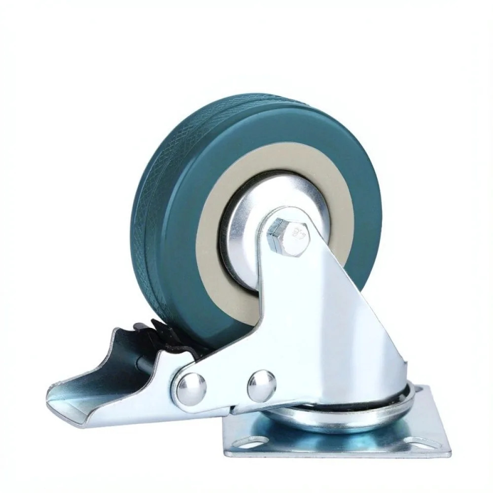 2 Inch Industrial Caster Wheels With Brake Swivel Flat Plate Grey PVC Rubber Durable Trolley Cart Casters Stable Fixing System
