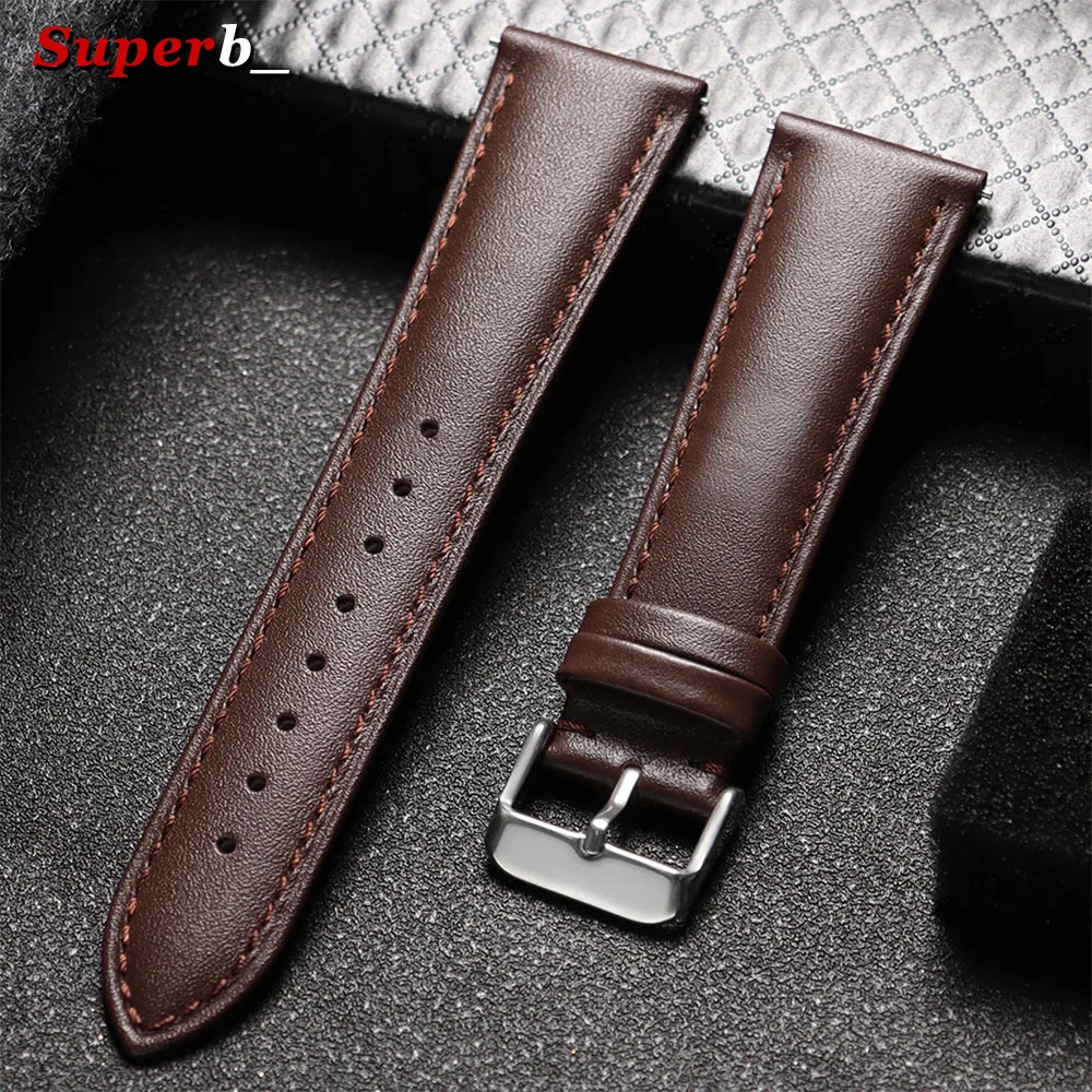 Calfskin Leather Watch Strap Soft Business Wristwatch Band 12mm 14mm 16mm 18mm 20mm 22mm Quick Release Watchband with Pin Buckle