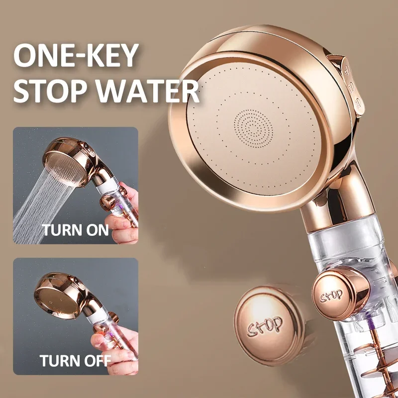 New 3 Mode High Pressure Adjustable Filter Rain Turbine Shower Head One Button Stop Water Saving Nozzle Bathroom Accessories