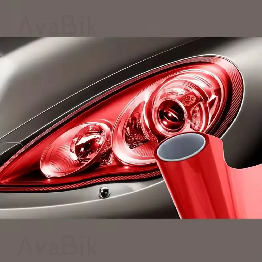 

30CM Red Car Headlight Film For Headlight Surface Protection PVC Head Light Film Self-Adhesive Car Lamp Headlight Tint Sticker