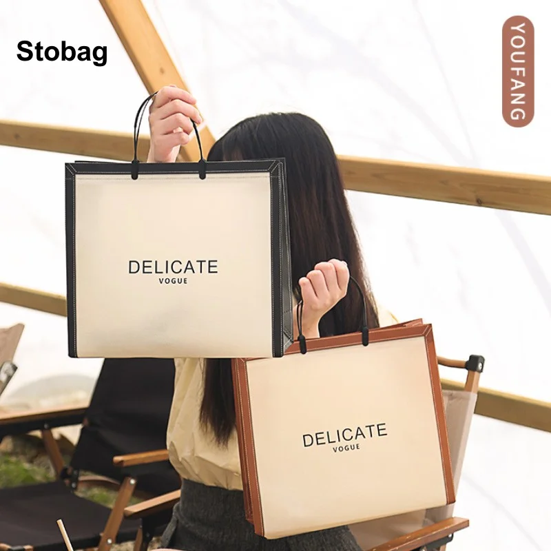 Imagem -02 - Stobag-bolsalas Não Tecidas para Mulheres Bolsas Grandes Reutilizáveis Armazenamento de Tecido Ecológico Logotipo Personalizado Taxa Extra