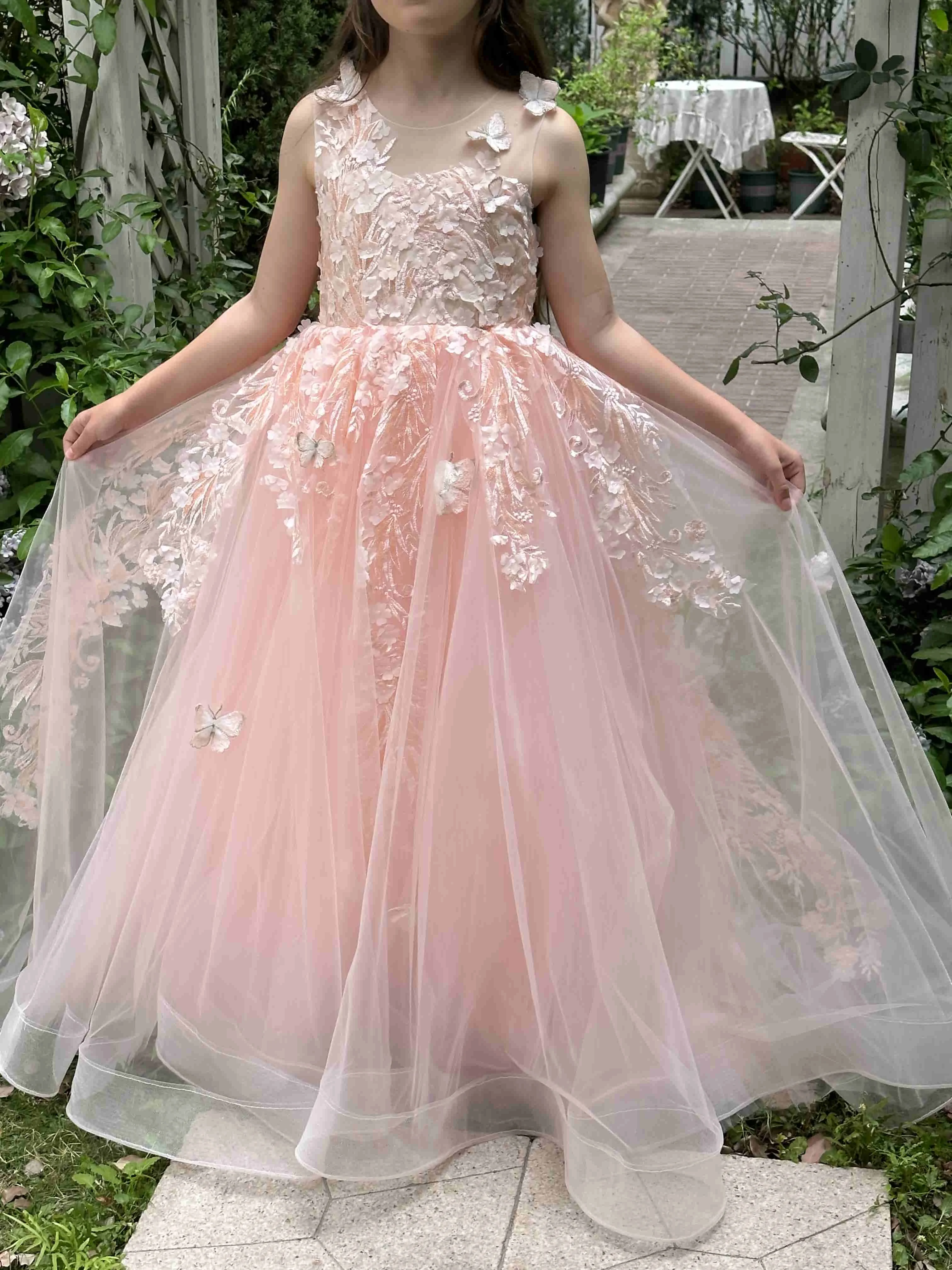 FATAPAESE Ball-Gown/Princess senza maniche pizzo raso Tulle Flower Girl abiti Pageant Girls Birthday Dresses Princess Dress Up