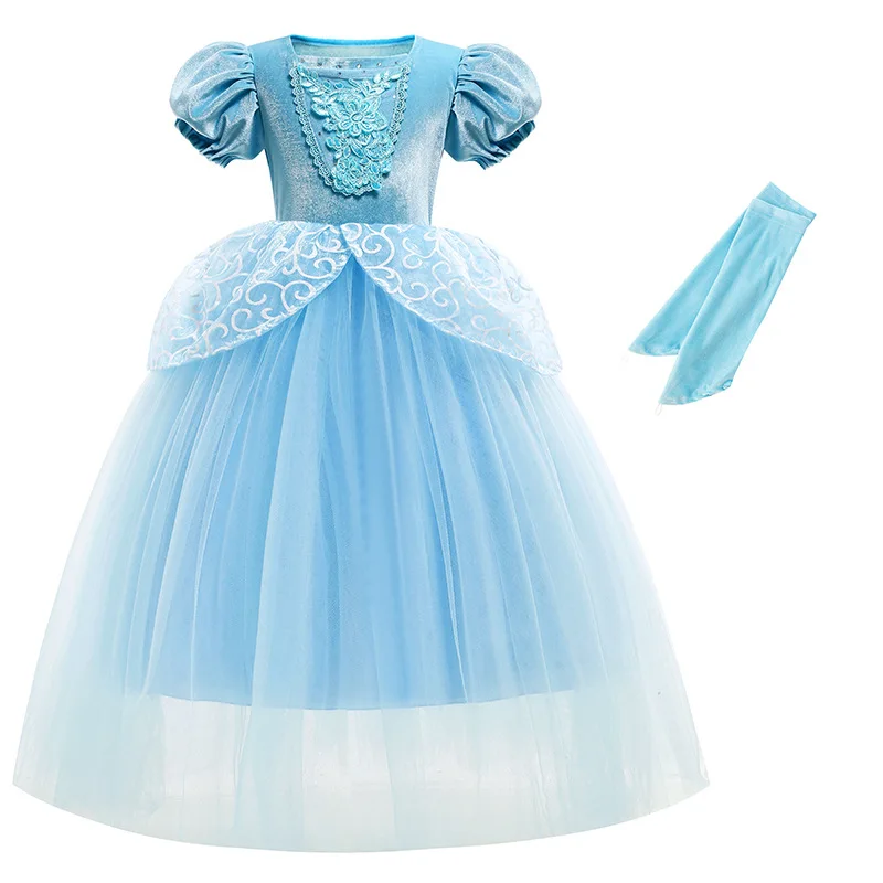 Disney Cinderella Princess Dress Baby Cosplay Costume Blue Clothes Girls Sequins Dress Birthday Party Ball Gown 2-10 Years