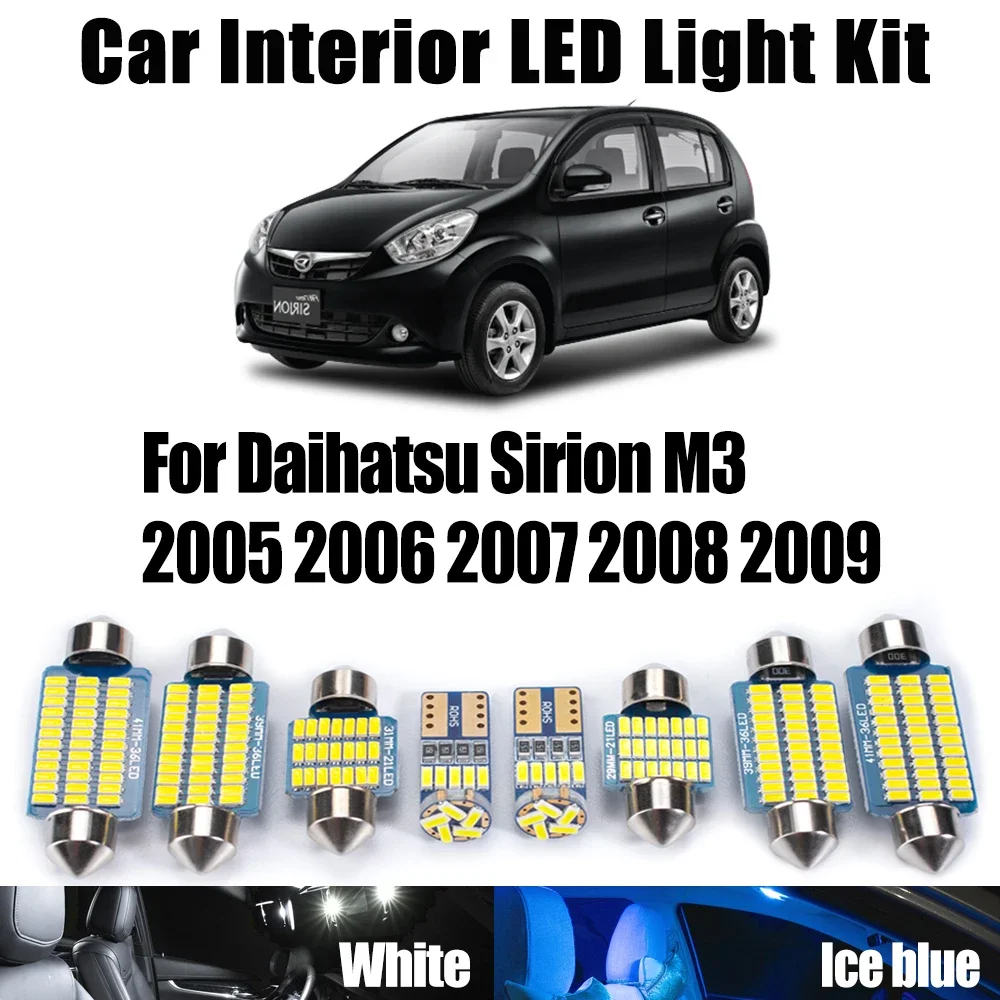 

8Pcs Canbus LED Interior Map Dome Light Kit For Daihatsu Sirion M3 2005 - 2007 2008 2009 Car Lighting Trunk License Plate Lamp