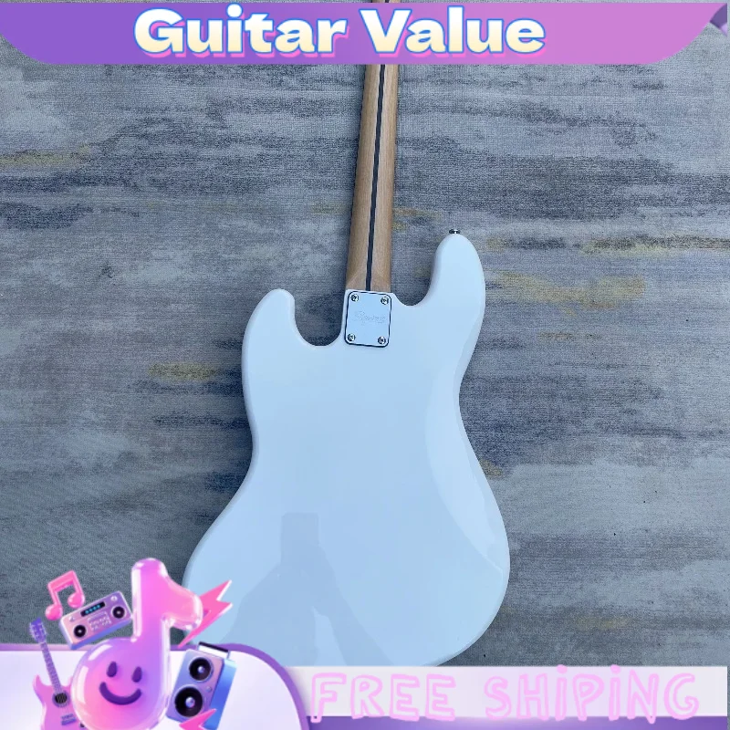 4 String Bass Electric Guitar Gloss White Offset Double Cut Tortoise Shell Pickguard Dual Single Coil Pickups Free Shipping view 5
