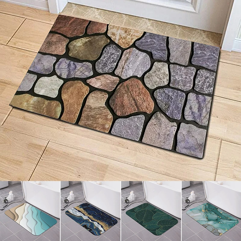 Retro Stone Patterns Door Mats Home Carpet Non Slip Front Corridor Porch Entrance Welcome Floor Mat Decor Rugs for Indoor Area