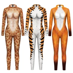 Mono de Cosplay para hombre y mujer, disfraz de Animal, jirafa, Tigre, Lobo, piel, traje Zentai