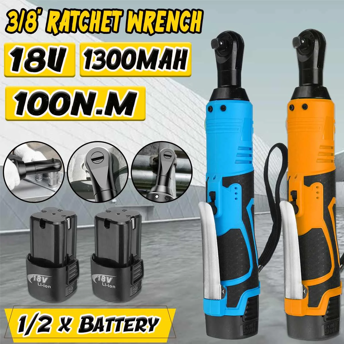 

100NM Cordless Electric Wrench 12V 3/8 Ratchet Wrench set Angle Drill Screwdriver to Removal Screw Nut Car Repair Tool