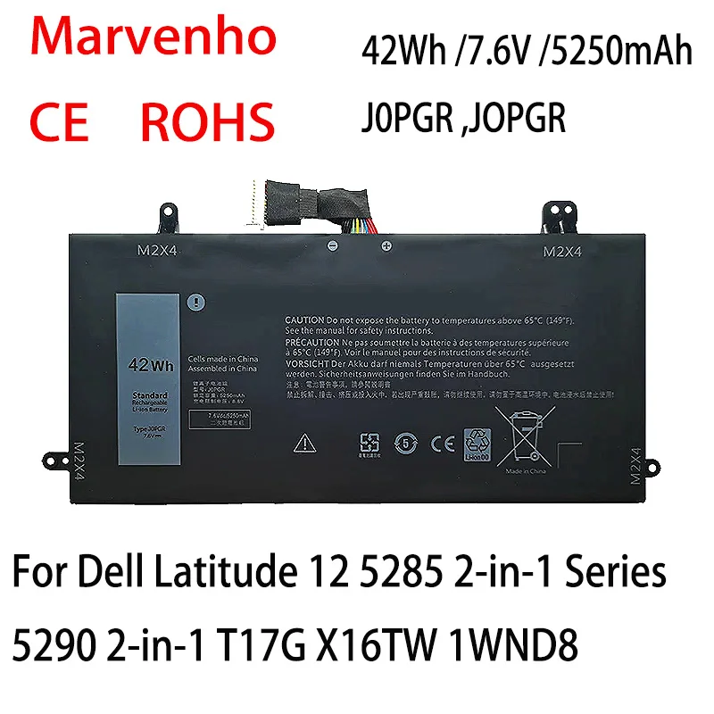 New Marvenho 42Wh 7.6V 5250mAh J0PGR JOPGR Laptop Battery For Dell Latitude 12 5285 2-in-1 Series 5290 2-in-1 T17G X16TW 1WND8