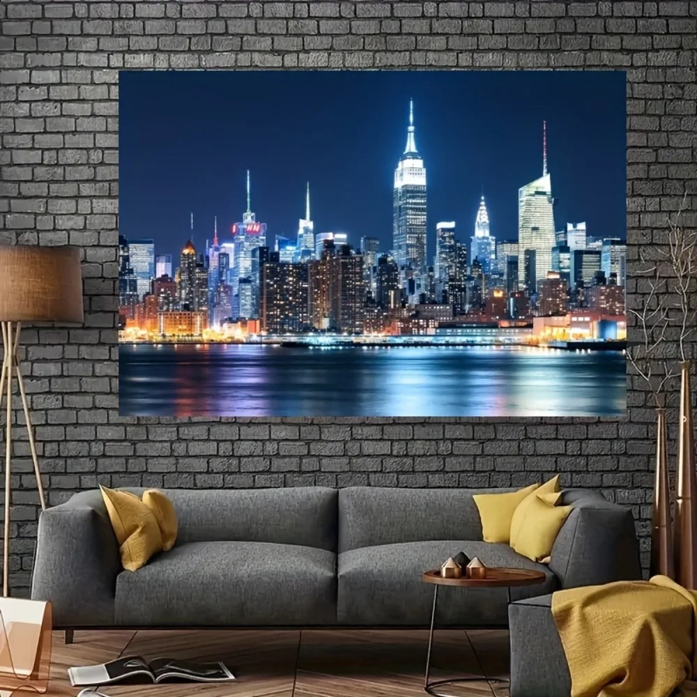 Manhattan Night view Skyscrapers City lights Skyline Background Travel Family Party Party supplies decoration