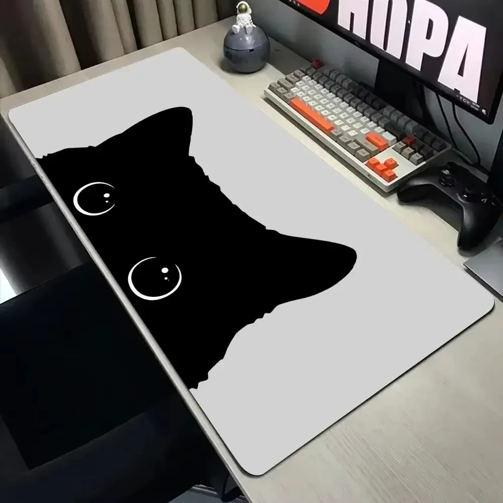 VIKAMA Cute Peeking Black Cat XXL Mouse Pad Simple Grey Desk Mat Non Slip Rubber Pad For Student Office Pet Home Decor