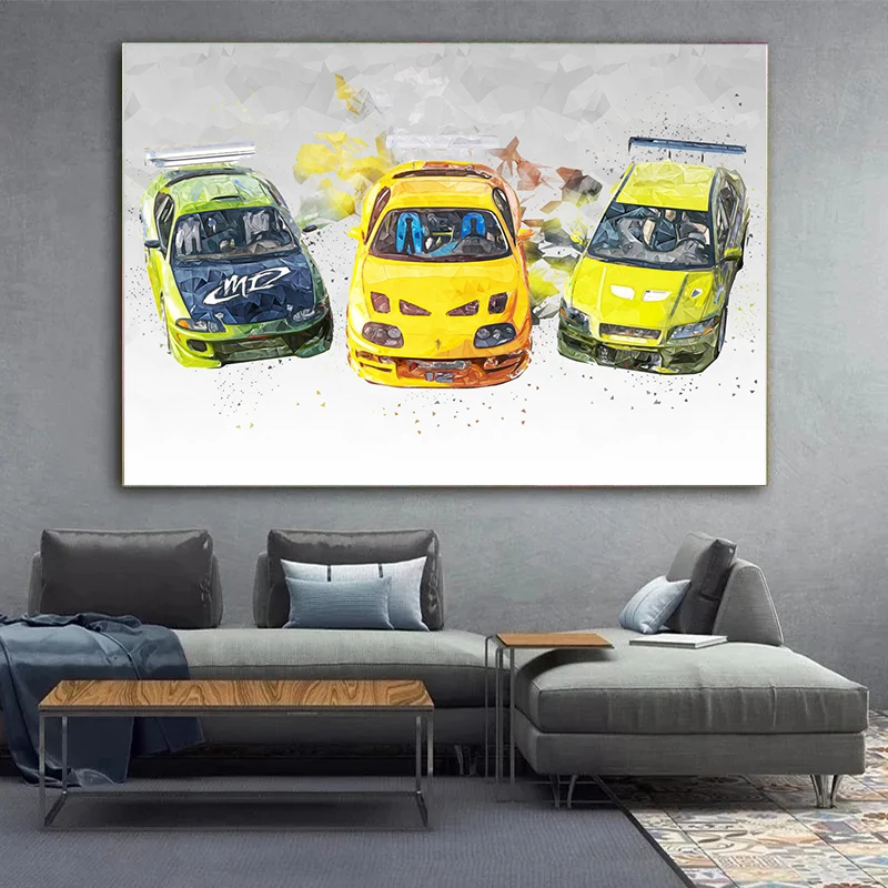 Vintage Watercolor Iconic Movie Cars Posters and Prints Canvas Printing Supercar Wall Art Picture for Boys Room Home Decoration