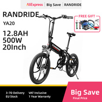RANDRIDE YA20 Electric Bike 500W Motor 40km/h Max Speed 48V City Ebike 12.8Ah Battery 80-90 Max Range 20*1.95'' CST Tires