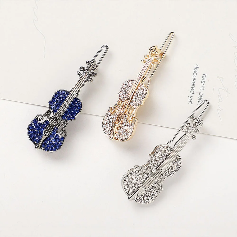 Korean Women Cute Crystal Rhinestone Sweet Headwear Violin Hair Clip Barrette Hair Accessories Hairpin