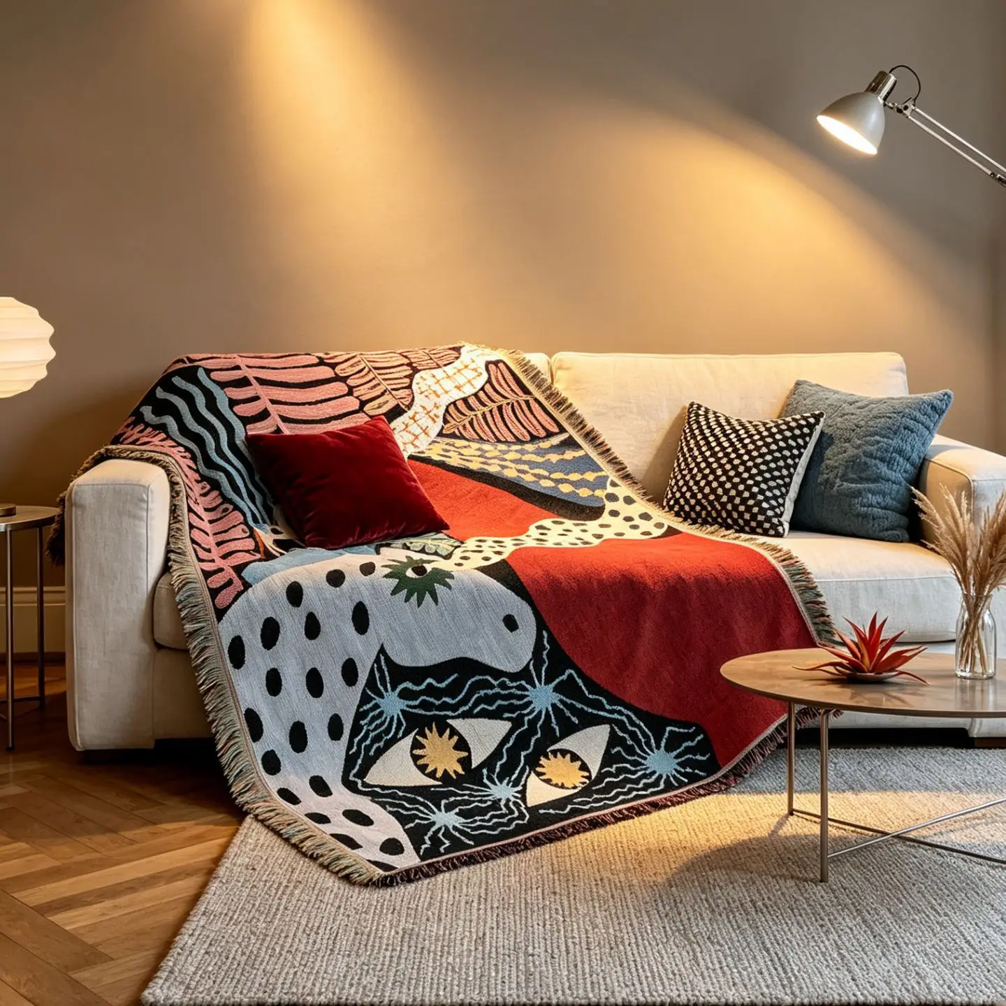 Personalized abstract polka dot fringed sofa blanket, thickened wear-resistant art tapestry, office siesta and siesta blanket