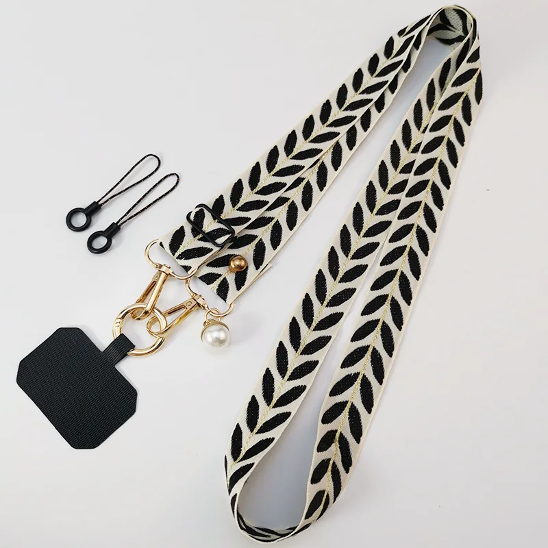 

Adjustable Leaf Phone Long Lanyard For iPhone 17ProMax Crossbody Single Shoulder Neck Strap Pearl Pendant Hanging Anti Loss Rope