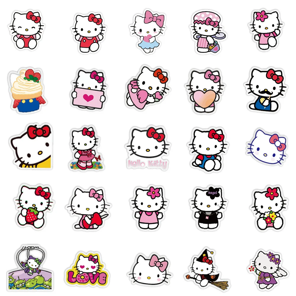 Olá Kitty Anime Adesivos para Meninas, Adesivos Bonitos, Graffiti Adesivos, Decalques Impermeáveis, Ajuste para Bagagem, Caixa do Telefone, Laptop, Brinquedos Infantis, Kawaii, 10 Pcs, 30 Pcs, 50Pcs