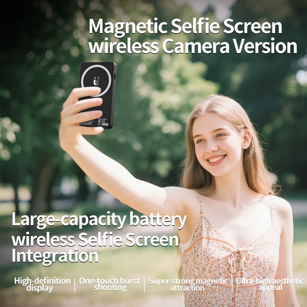 

Magnetic Phone Selfie Screen Wireless Camera Version Rear Camera Selfie Portable Phone Selfie Screen for outdoor activities