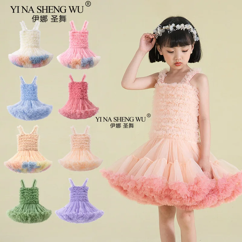 女の子用メッシュドレス、チュチュドレス、子供用プリンセスドレス、女の赤ちゃんの初年度ドレス、フェスティバルダンスパフォーマンスドレス