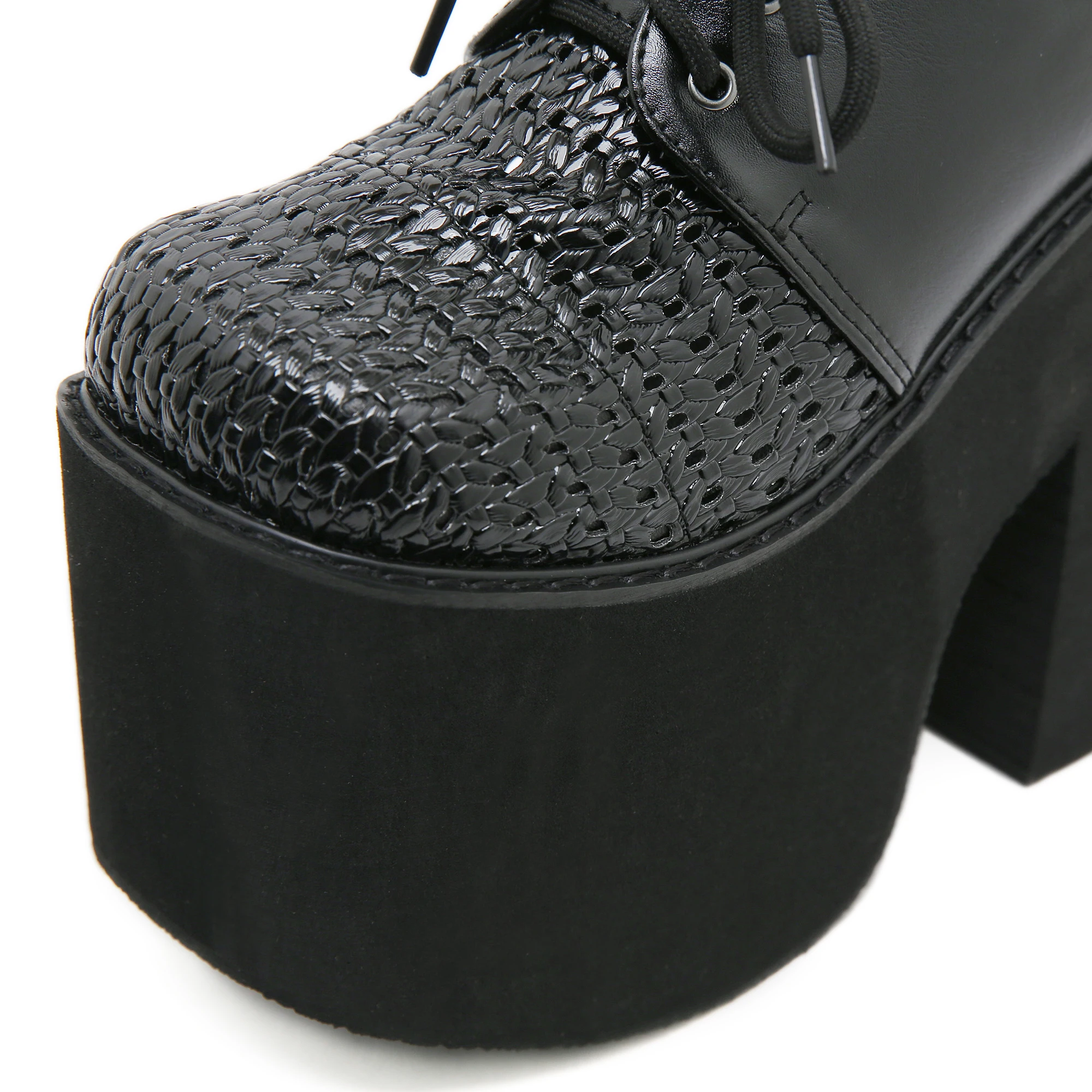 Gdgydh Damen Mules Schnür-Plateau-Sandalen für Frauen, klobiger Absatz, ausgehöhlte High-Heels-Schuhe, Keilabsatz, Sommer-Slingback-Schuh – Detail 7