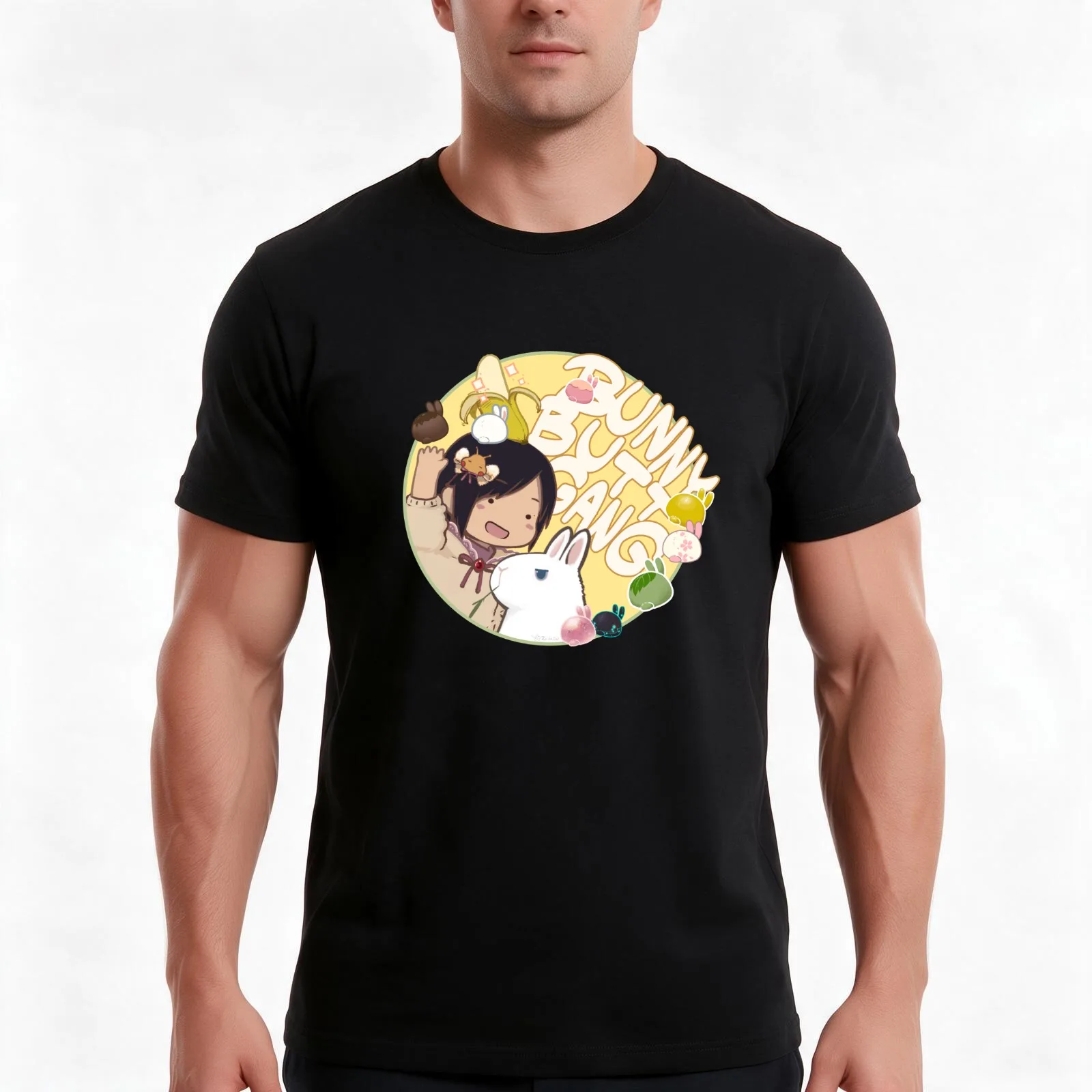 Bunny Butt Gang T-Shirt, Summer Casual Cotton Tee, Oversized Streetwear Tops, Vintage Graphic Print, Loose Fit Short Sleeve