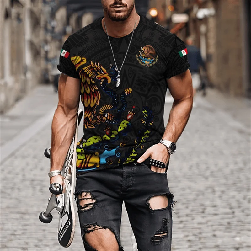 Mexican Flag Printed T-shirts Men's 3d Fashion Tops Casual Unisex Short Sleeved 2023 New Summer Street Oversized Men's Clothing