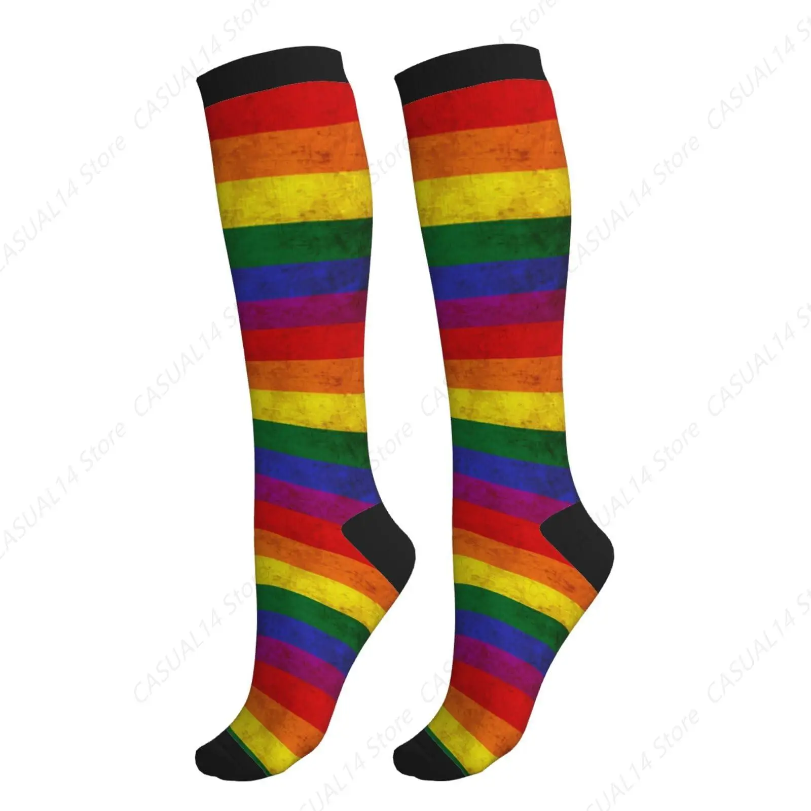 Rainbow Compression Socks Calf Knee High Support Socks Novelty For Women Men Athletic Running Hiking Nurse