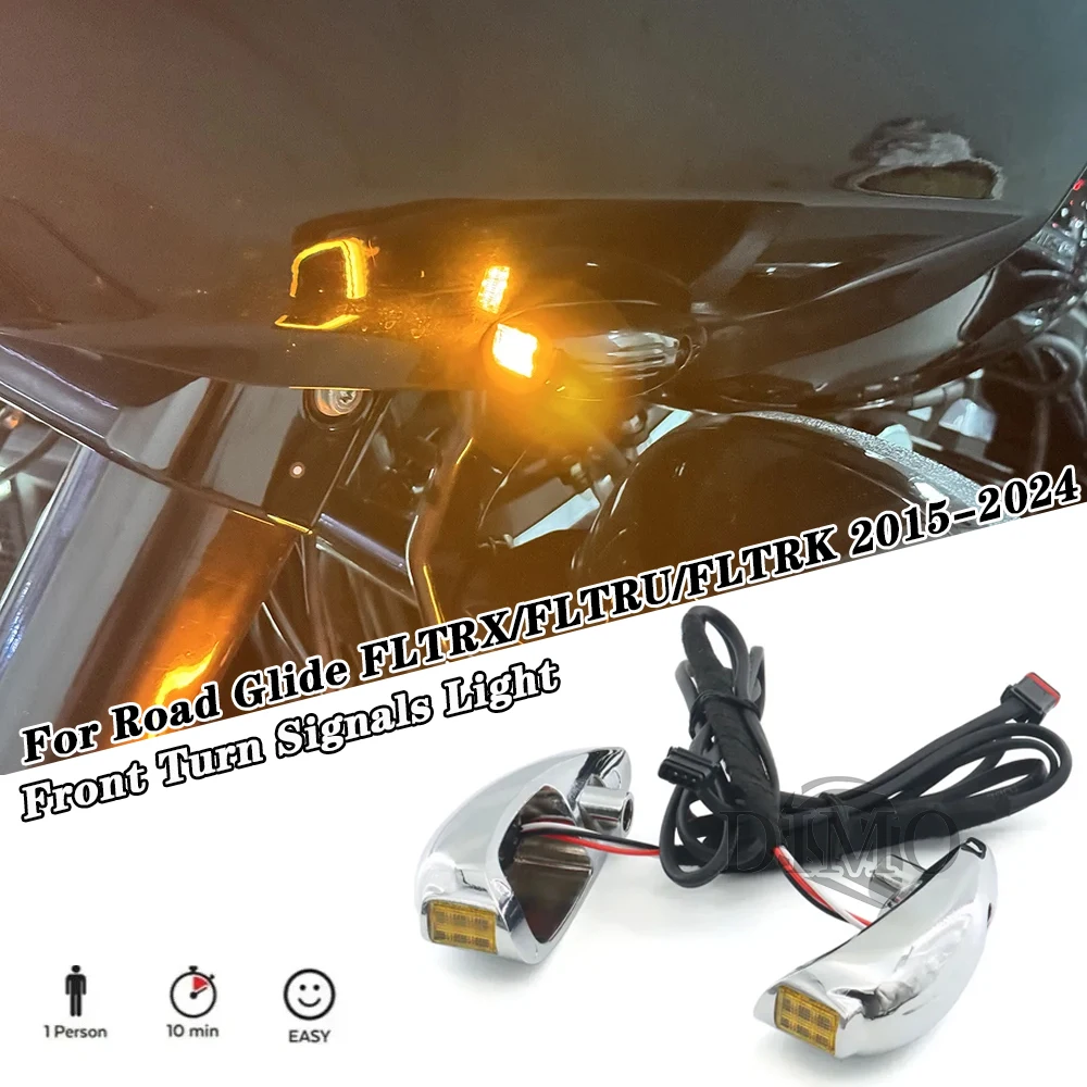 

2024 NEW Motorcycle Accessories Gloss Black LED Front Turn Signals Chrome For 2015-2024 Harley Road Glide FLTRX/ FLTRU/ FLTRK