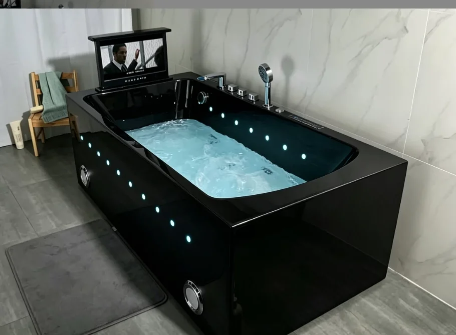 Minimalist single-person acrylic bathtub for home use, small apartment square tub, massage bathtub with headrest, cross-border a