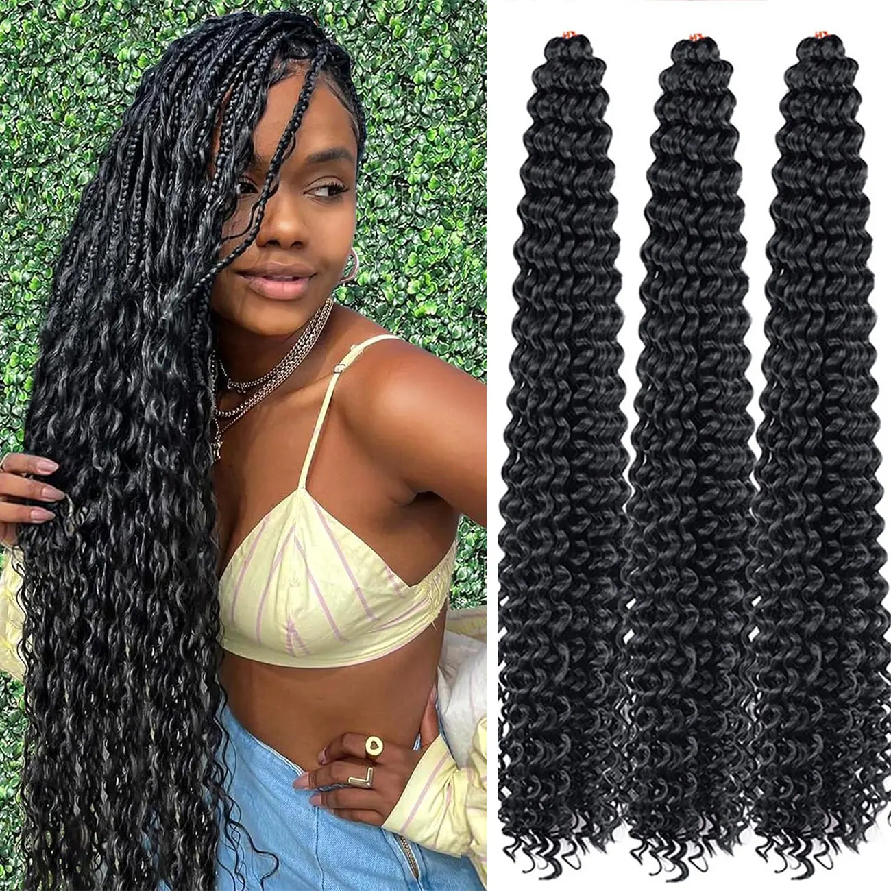 

Свободные наращивание волос крючком с глубокими волнами, 28 дюймов, синтетические вьющиеся вязанные крючком косы, мягкие богемные волосы с волнистой волной