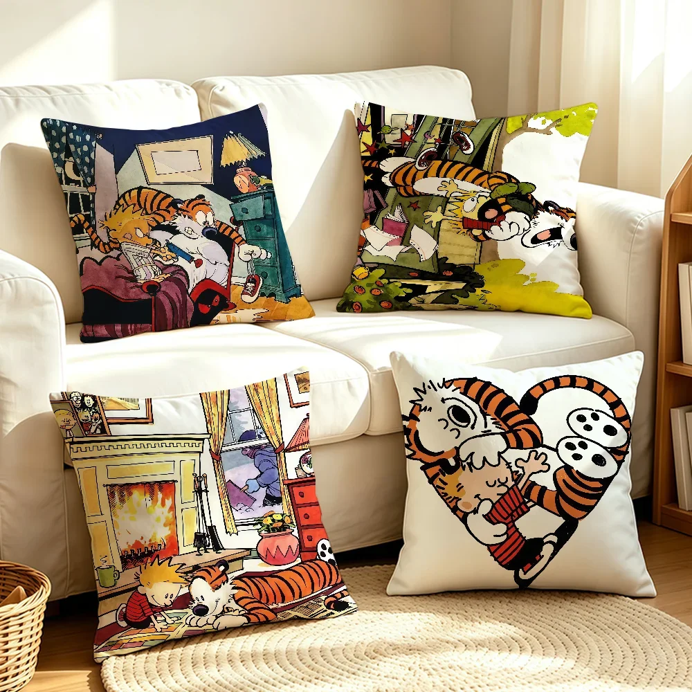Book C-Calvin and H-Hobbes-S cushion cover Soft Smooth Pillow Case Hidden Zipper Washable Decorative Couch Office Gift