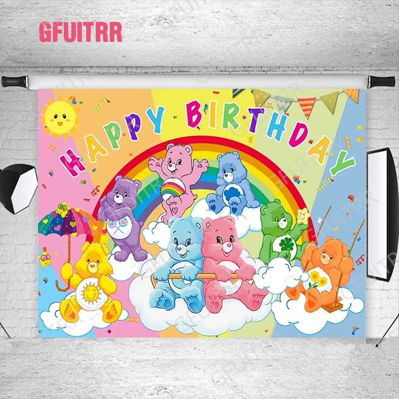 

Care Bears Birthday Backdrop Cute Cartoon Characters Banner Baby Shower Photography Background Photo Props