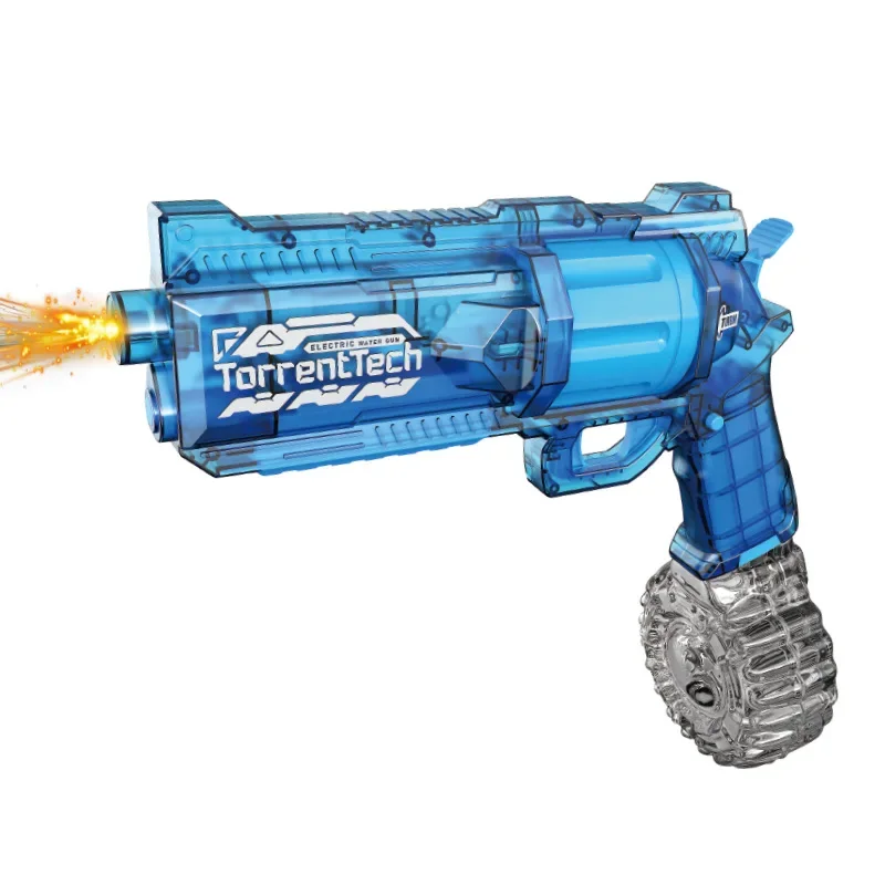 Pistola de agua eléctrica para niños, revólver de alta capacidad con tambor de 500ml, bozal LED, Flash, piscina al aire libre, playa, juguetes de verano