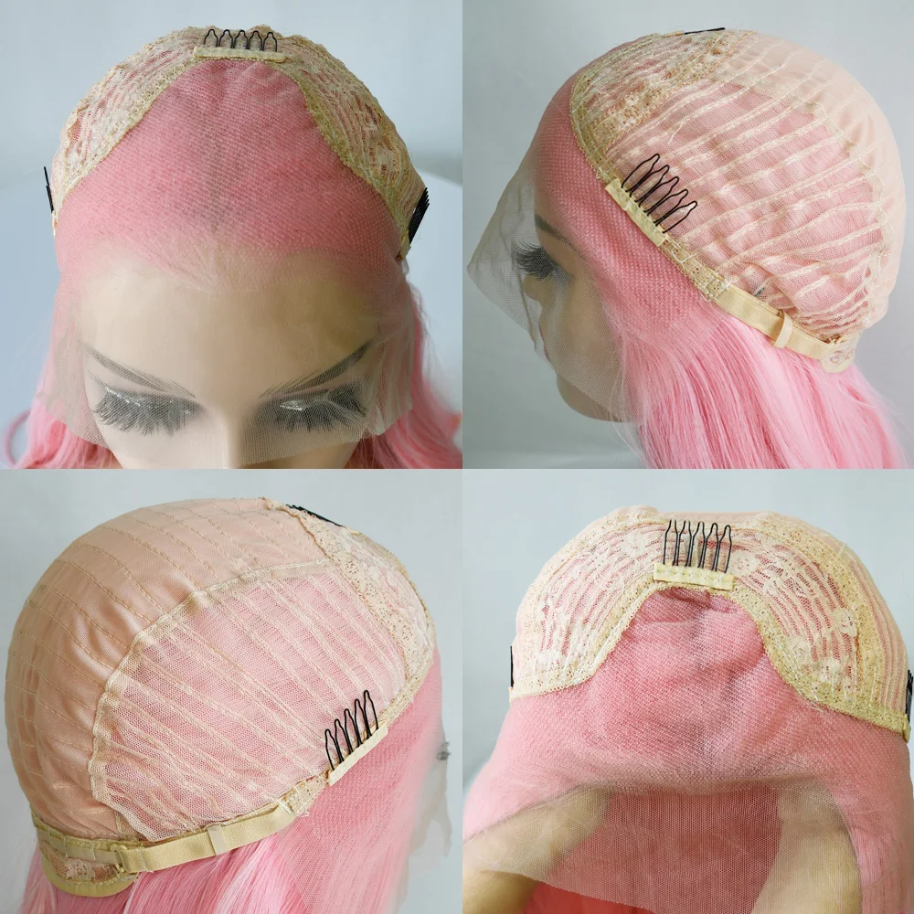 Pink Lace Front Wig Long Body Wave Wigs 13x4 HD Lace Frontal Wig Synthetic High Quality Daily Ready To Wear For White Wemon