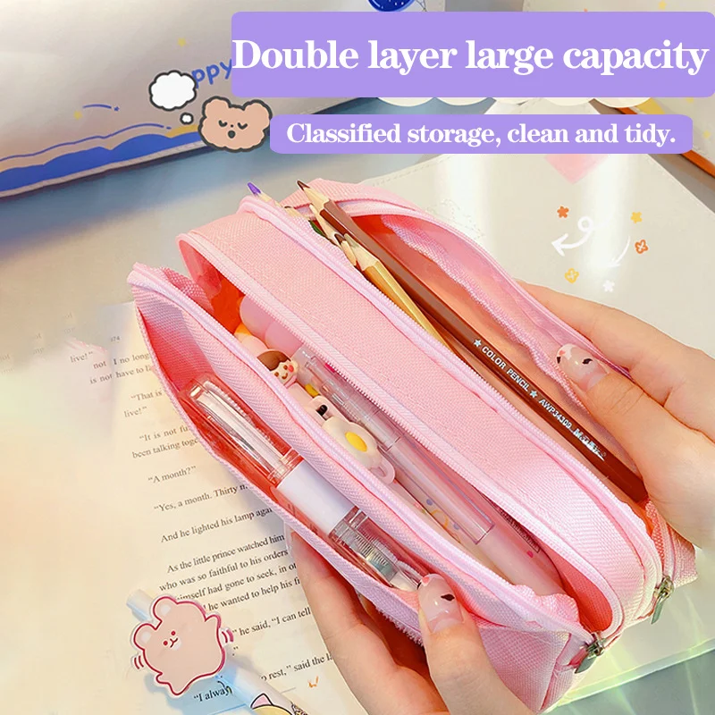 Kawaii Astronaut Pencil Case 3 Layers Large Capacity Pouch Waterproof Washable Leather Pen Box School Office Supplies Stationery