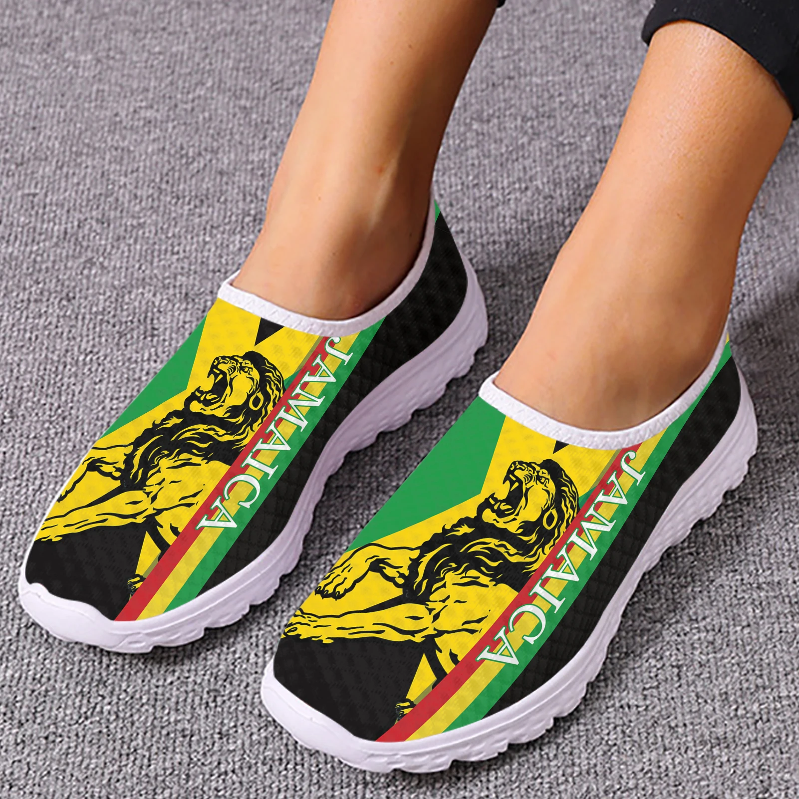 INSTANTARTS Fashion Jamaica Printed Ladies Flat Shoes Outdoor Breathable Mesh Sneakers for Women Lightweight Slip-on Loafers Hot