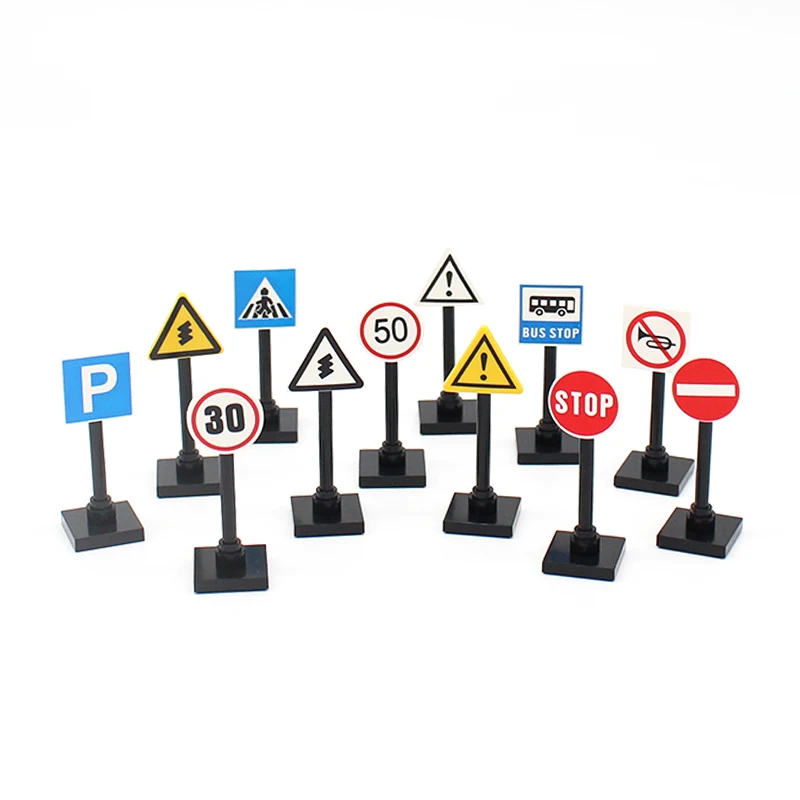 10 pièces MOC Feux de circulation et panneaux routiers urbains 2x2 ronds avec clip 30258 30261 892 Briques de construction imprimées Jouet de construction