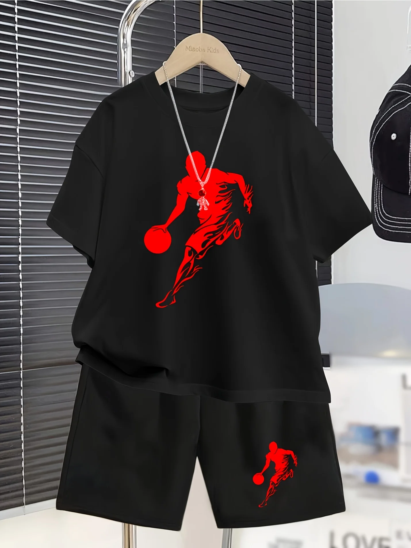 Teen Boys Basketball Player Casual Summer Short Sleeve Suit, Stylish Playful Print Sports T-shirt Top and Shorts Set