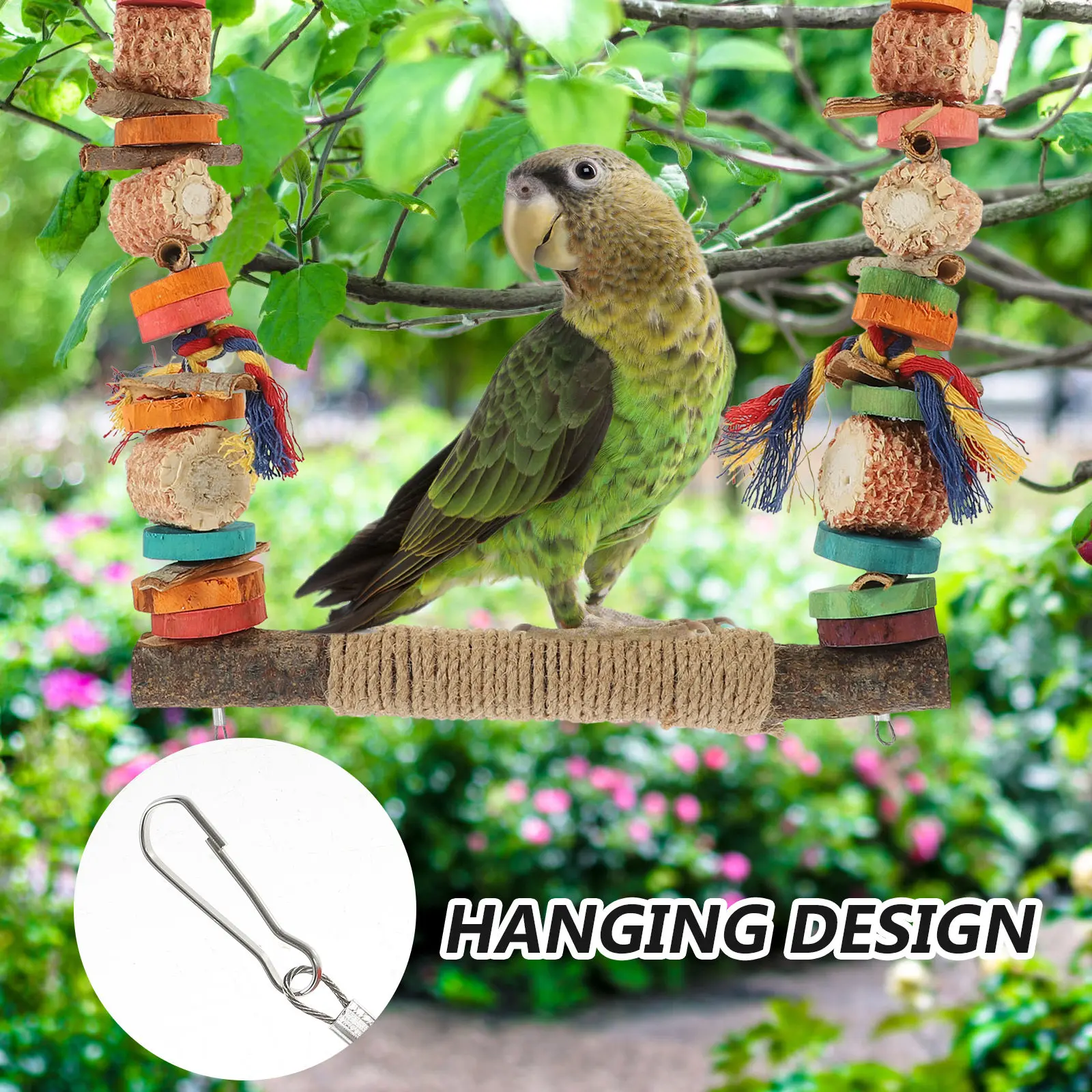 Parrot Perch Rod Wooden Cage Stand Hanging Swing -Resisting Bird Accessory Compact Daily Use for Cockatiels