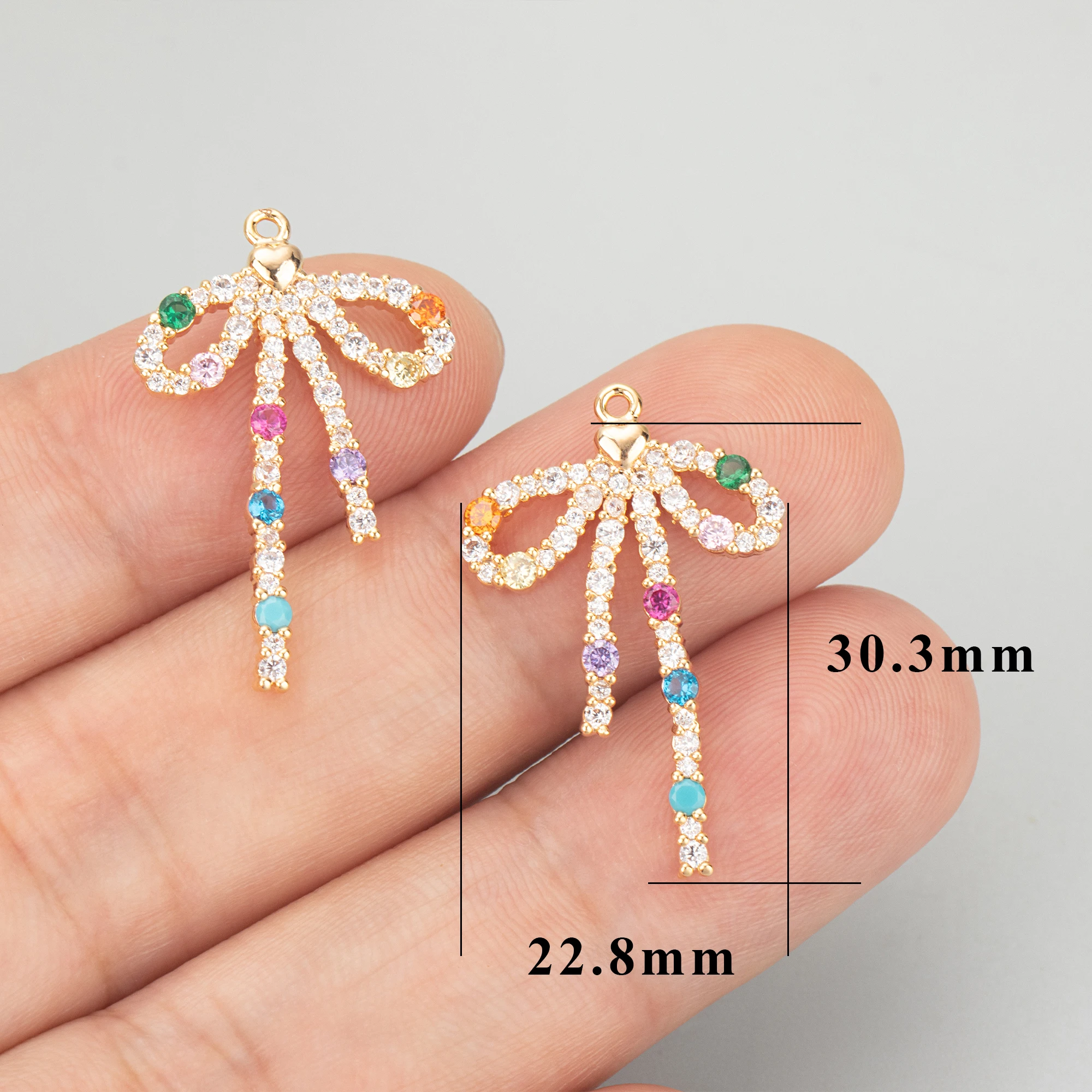 GUFEATHER MF31,jewelry accessories,18k gold plated,copper,zircons,bowknot,hand made,charms,jewelry making,diy pendants,2pcs/lot