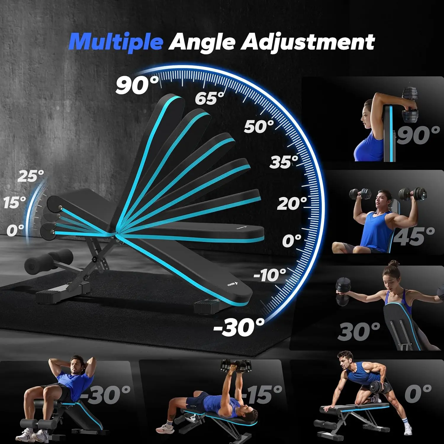 Weight Bench, Foldable Weight Bench for Home Gym, 990LBS, 72 Training Angles, Incline Bench Press for Full Body