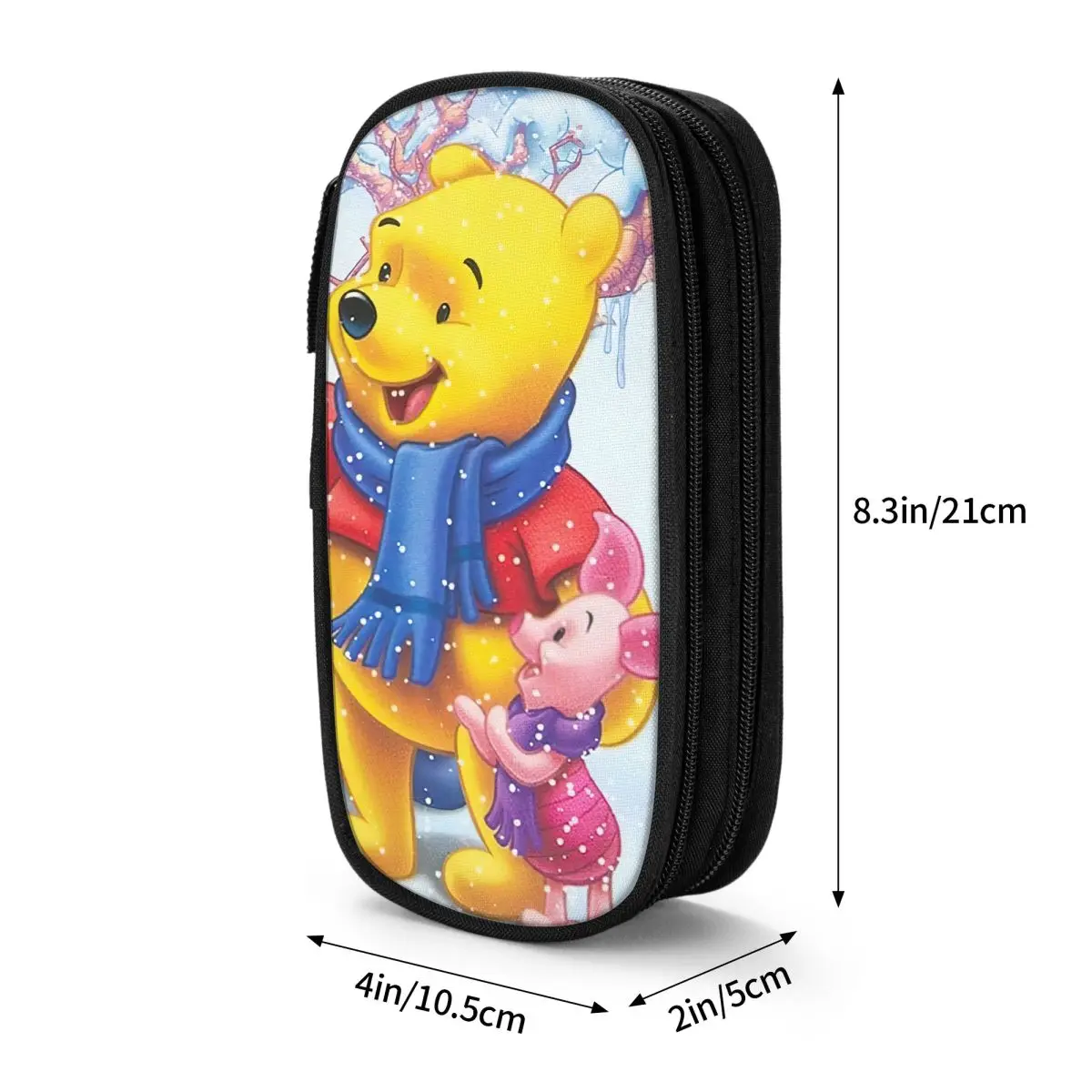 Winnie The Pooh In Winter Pencil Case Back To School Pencil Cases Zipper Student Kawaii Portable Pencil Bag Stationery Organizer