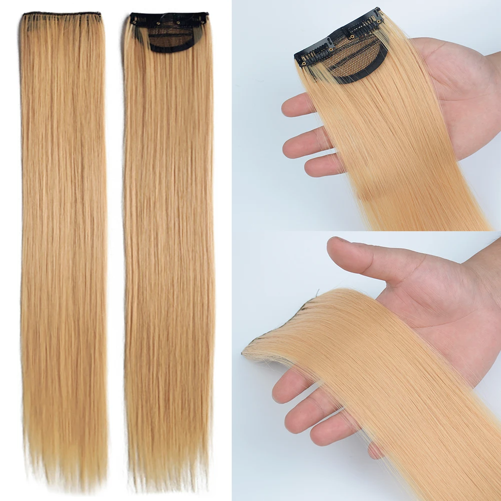 Extensiones de Cabello sintético para mujer, niña y niño, postizos rectos de 22 pulgadas, 5 paquetes